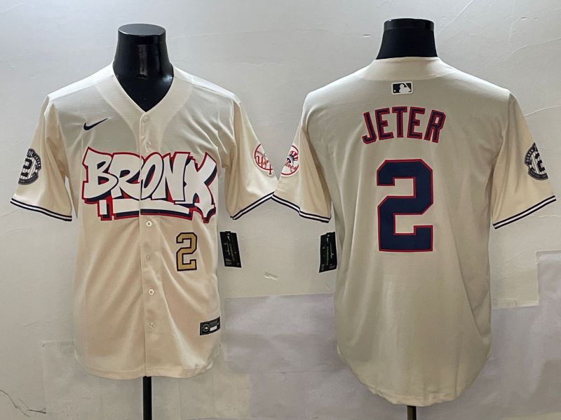 Men New York Yankees 2 Jeter Cream four generations Joint Name 2025 Nike MLB Jersey style 3